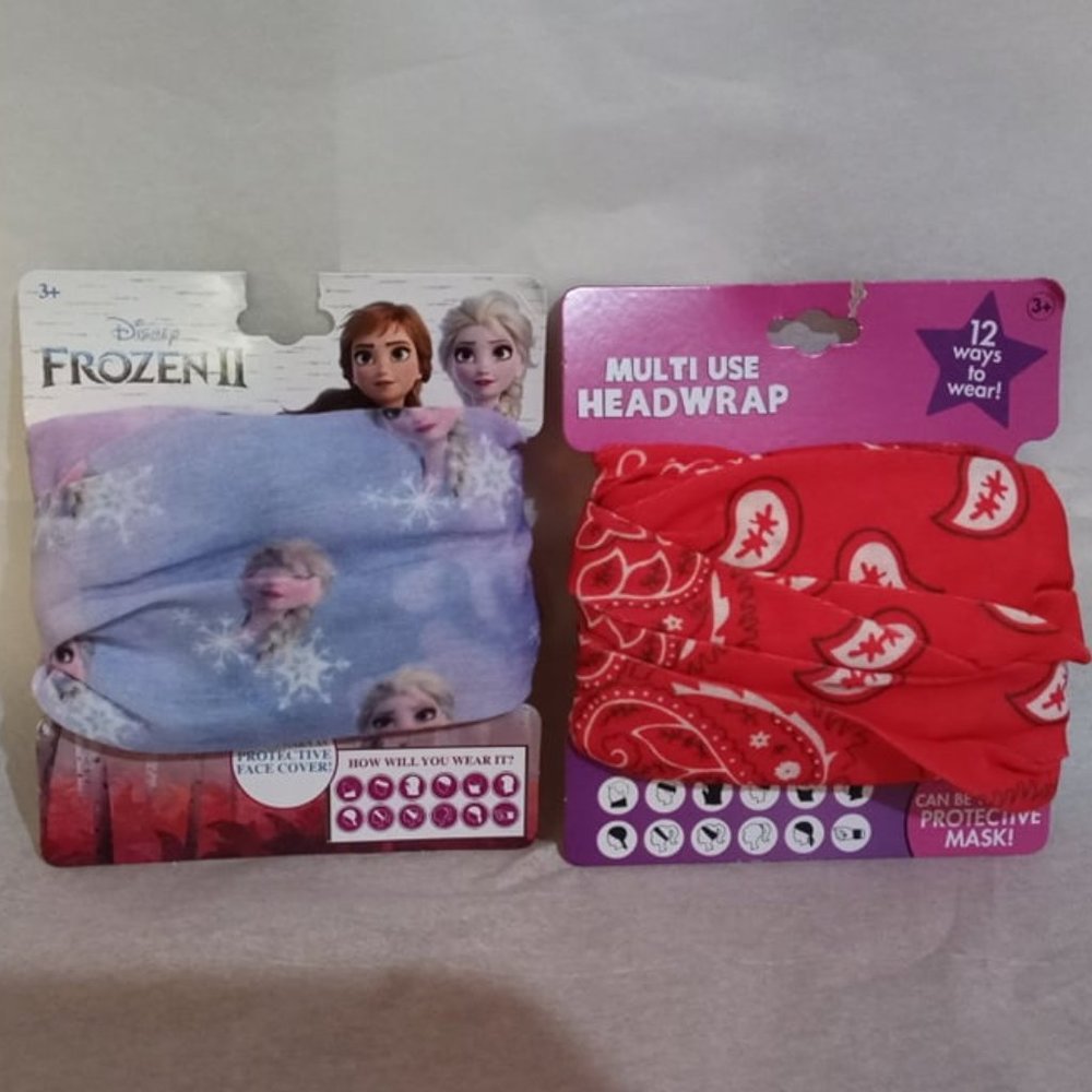 Lot of 2 Frozen II & Red Paisley Girls Multi Use Headband Headwrap NWOT